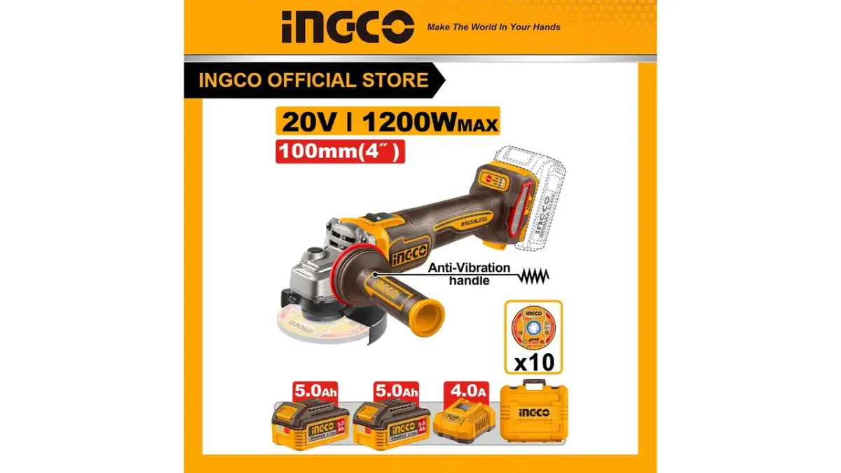 INGCO CAGLI2120232 20V cordless angle grinder kit